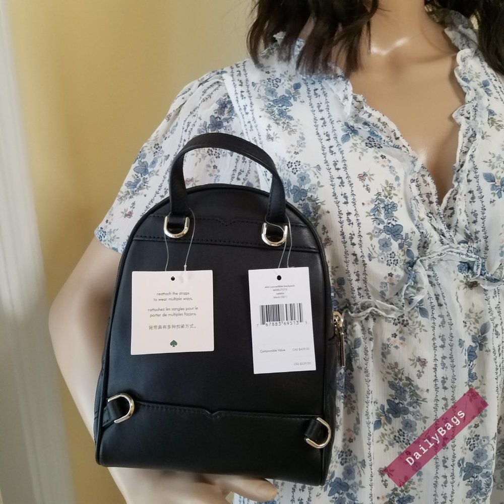 BLACK MINI CONVERTIBLE BACKPACK KATE SPADE LEATHER - Picture 6 of 15